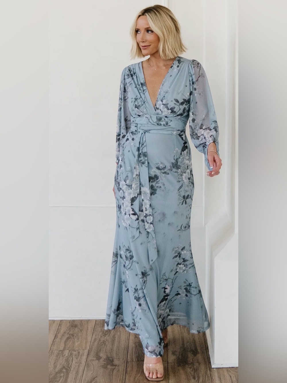 Baltic Born Beckham Maxi Dress Light Blue Floral Sz Large